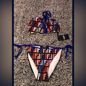 Fendi Vibrant Logo Bikini in Blue and Black